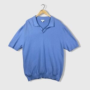 Sunspel Mens Blue Textured Knit Polo Shirt Short Sleeve England Size XXL Preppy